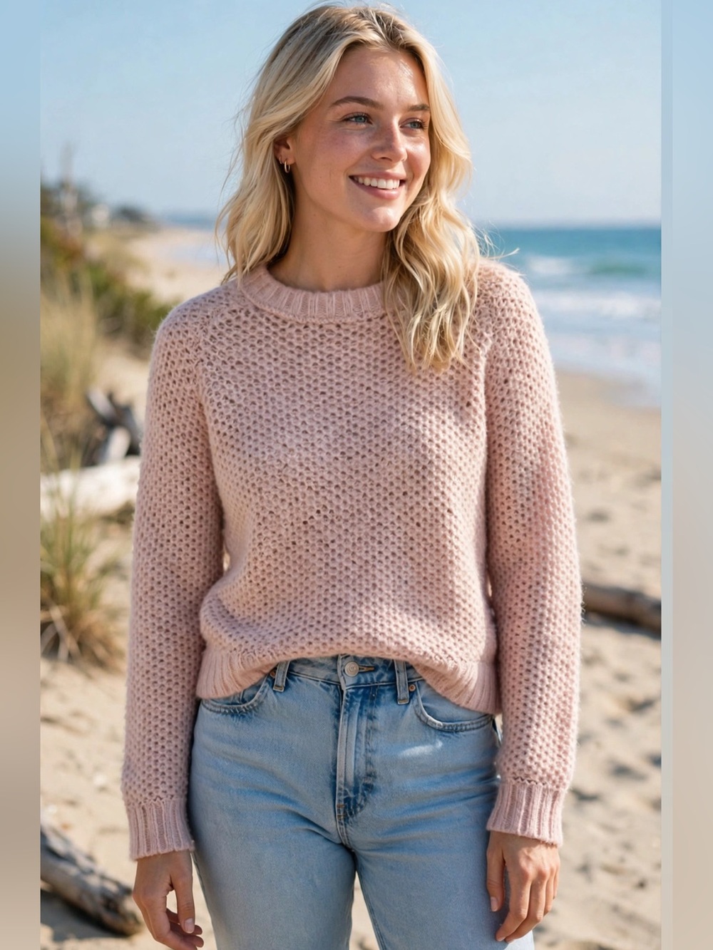 Wooden Ships Blush Pink RaglanCrewneck Sweater Size S/M